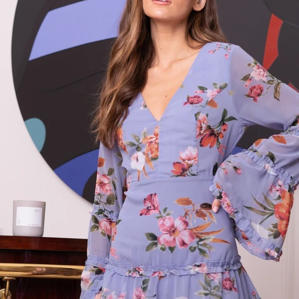 SOLD! From My Heart Lavender Floral Print Long Sleeve Mini Dress